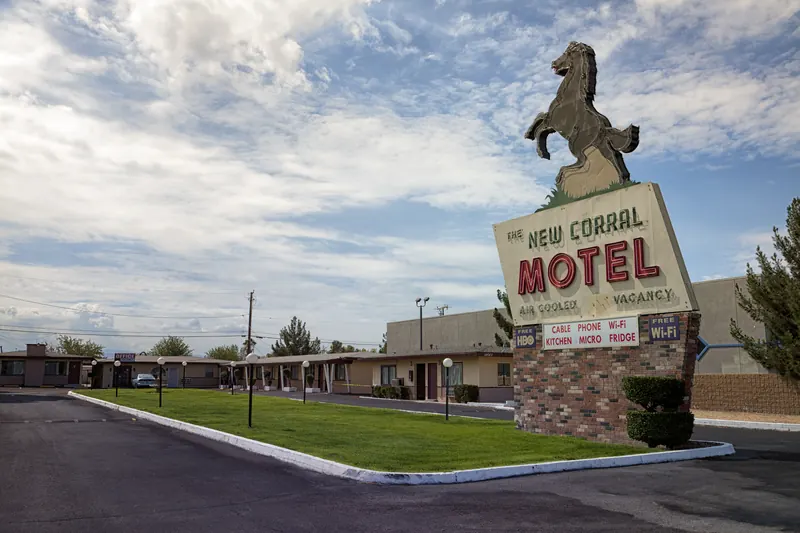 Bucking horse sign of the New Corral Motel on Route 66 in Victorville